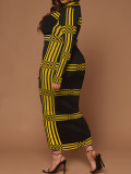 EVE Plus Size Long Sleeve Stripe Maxi Dress GDAM-218326