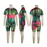 EVE Tie Dye Print Short Sleeve Sport Two Piece Set TE-4388