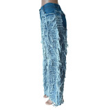 EVE Fashion Raw-edge Tassel Jeans MEM-88548