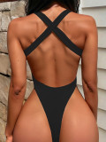 EVE Solid Color Bandage Halter One Piece Swimsuit CASF-6683