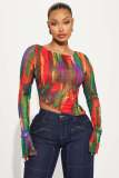 EVE Sexy Mesh Printed Drawstring Top YD-8803