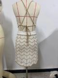 EVE Sexy Knit Halter Backles Tie Up 2 Piece Skirts Set OSM-4452