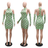EVE Sequin Sleeveless Halter Midi Dress(With Mitten) CYA-901069