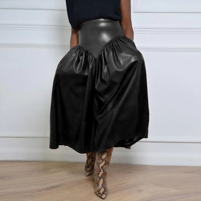 EVE Plus Size PU Leather Half Body Patchwork Skirt GDAM-890
