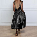 EVE Plus Size PU Leather Half Body Patchwork Skirt GDAM-890