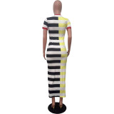 EVE Stripe Color Blocking Split Casual Dress OD-8677
