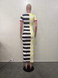 EVE Stripe Color Blocking Split Casual Dress OD-8677
