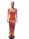 EVE Wrap Chest Colorful Stripe Long Dress 2QZX-6288