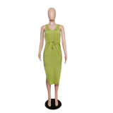 EVE Plus Size Fashion Sleeveless Drawstring Midi Dress QYXZ-9983