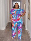 EVE Plus Size Fashion Tie Dye Print Two Piece Short Set MOF-611