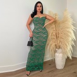 EVE Sexy Sling Lace Solid Color Maxi Dress YF-10711