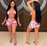 EVE Sexy Printed Bra Top And Shorts Two Piece Suits LSL-6420