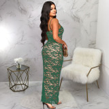 EVE Sexy Sling Lace Solid Color Maxi Dress YF-10711