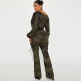 EVE Print Off Shoulder Tight Two Piece Pants Set MUE-8051