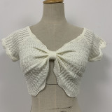 EVE V-Neck Crochet Cutout Crop Top GFQS-0513