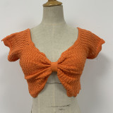 EVE V-Neck Crochet Cutout Crop Top GFQS-0513