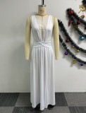 EVE See-through Backless Press Pleated Maxi Dress NY-10736