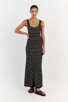 EVE Stripe Print Knits Sleeveless Maxi Dress GFQS-1378