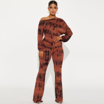 EVE Print Off Shoulder Tight Two Piece Pants Set MUE-8051