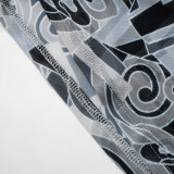 EVE Long Sleeve Mesh Print Tops Two Piece Shorts Set MXBF-K24ST073