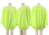 EVE Plus Size One Shoulder Long Sleeve Loose Solid Color Bubble Dress HNIF-PP026