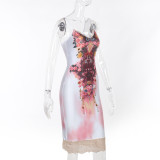 EVE Printed Lace Laceed Camisole Midi Dress FL-24006