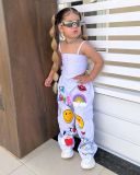 EVE Kids Girls Sling Vest Cartoon Printed Pants Two Piece Set GYAY-M8085 