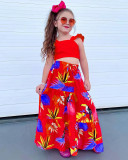 EVE Kids Girl's Sling Vest And Big Swing Print Skirt Two Piece Set GYAY-M8028 
