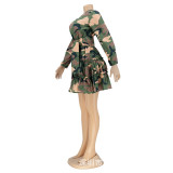 EVE Long Sleeve Camouflage Printed Dress HNIF-TTDD009