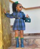 EVE Kids Girl's Fashion Long Sleeve Stripe Pleated Shirt Dress GYAY-M8087 