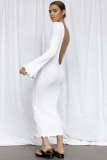 EVE Ruffle Long Sleeve Knit Backless Long Dress GFQS-4061