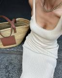 EVE Sexy Sleeveless Knits Solid Color Maxi Dress GFQS-6017