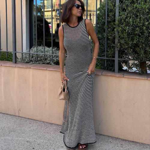 EVE Sleeveless Hollow Out Beach Knits Long Dress GFQS-086