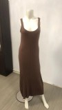 EVE Sexy Sleeveless Knits Solid Color Maxi Dress GFQS-6017