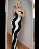 EVE Wave Stripe Tube Tops Knit Long Dress GFQS-0809