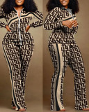 EVE Fashion Print Zipper Long Sleeve Pants 2 Piece Set QYF-3006
