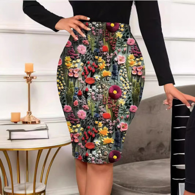 EVE Floral Faux Embossed Print Half Body Skirt HHF-240408