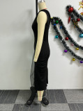 EVE Mesh Patchwork Slash Shoulder Midi Dress NY-10753