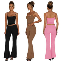 EVE Sexy Solid Color Sling Vest Two Piece Pants Set YD-8805