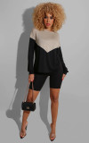 EVE Color Block Long Sleeve Two Piece Shorts Set SMD-24016