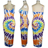 EVE Sexy Tie Dye Print Sling Maxi Dress TE-4669