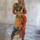 EVE Sexy Slash Shoulder Print Long Skirts Two Piece Set NY-10758