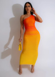 EVE Casual Gradient Color One Shoulder Long Dress WAF-77649