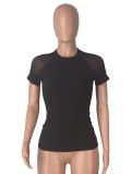 EVE Mesh Patchwork Short Sleeve Slim T Shirts MZ-2846