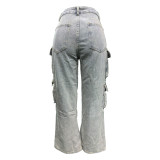 EVE Fashion Pockets Washed Loose Jeans WAF-77645