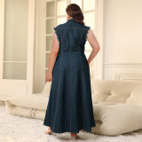 EVE Plus Size Single-breasted Cardigan Denim Maxi Dress GDAM-218381