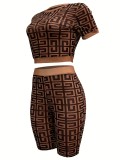 EVE Mesh Print Short Sleeve Two Piece Short Set ORY-5241-1