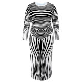 EVE Plus Size Irregular Stripe Long Sleeve Maxi Dress GDAM-218368