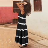 EVE Plus Size Stripe Print Sleeveless Midi Dress GDAM-218370