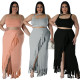 EVE Plus Size Sleeveless Tank And Irregular Tassel Skirt Set GDAM-218388